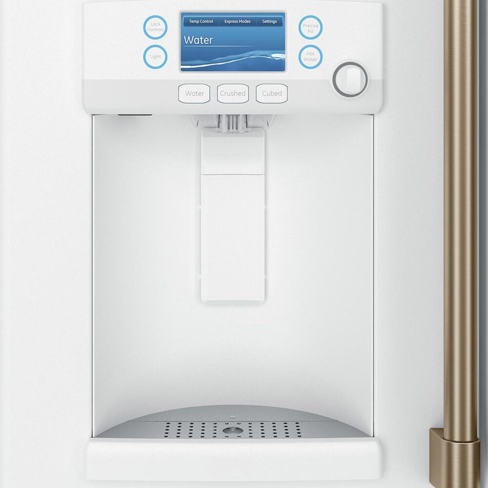 Cafe 27.8 Cu. Ft. French Door Refrigerator Energy Star with Hot Water Dispenser in Matte White and Brushed Bronze, , large