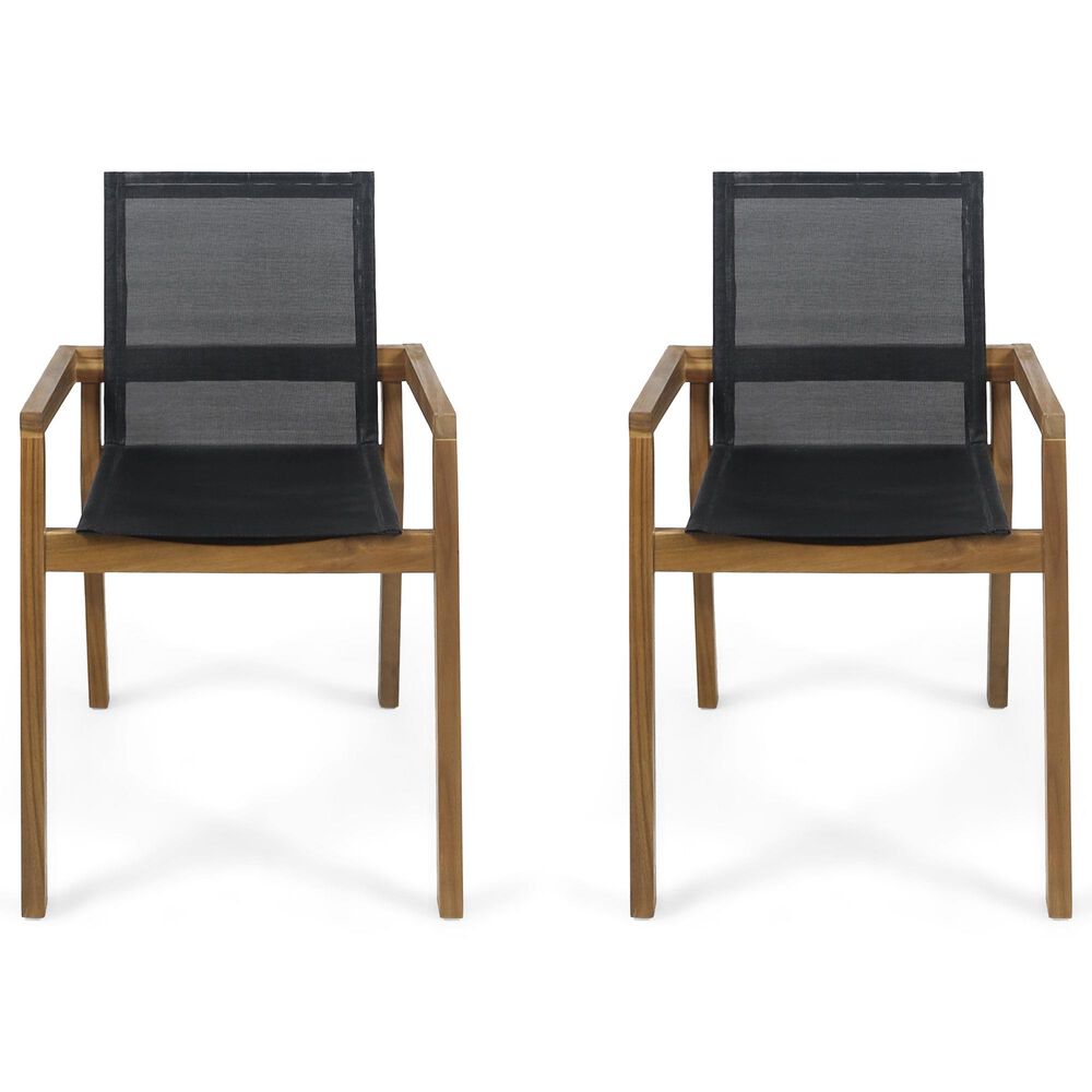 Hearth and Haven Belfast Outdoor Dining Chair with Teak Frame in Black &#40;Set of 2&#41;, , large