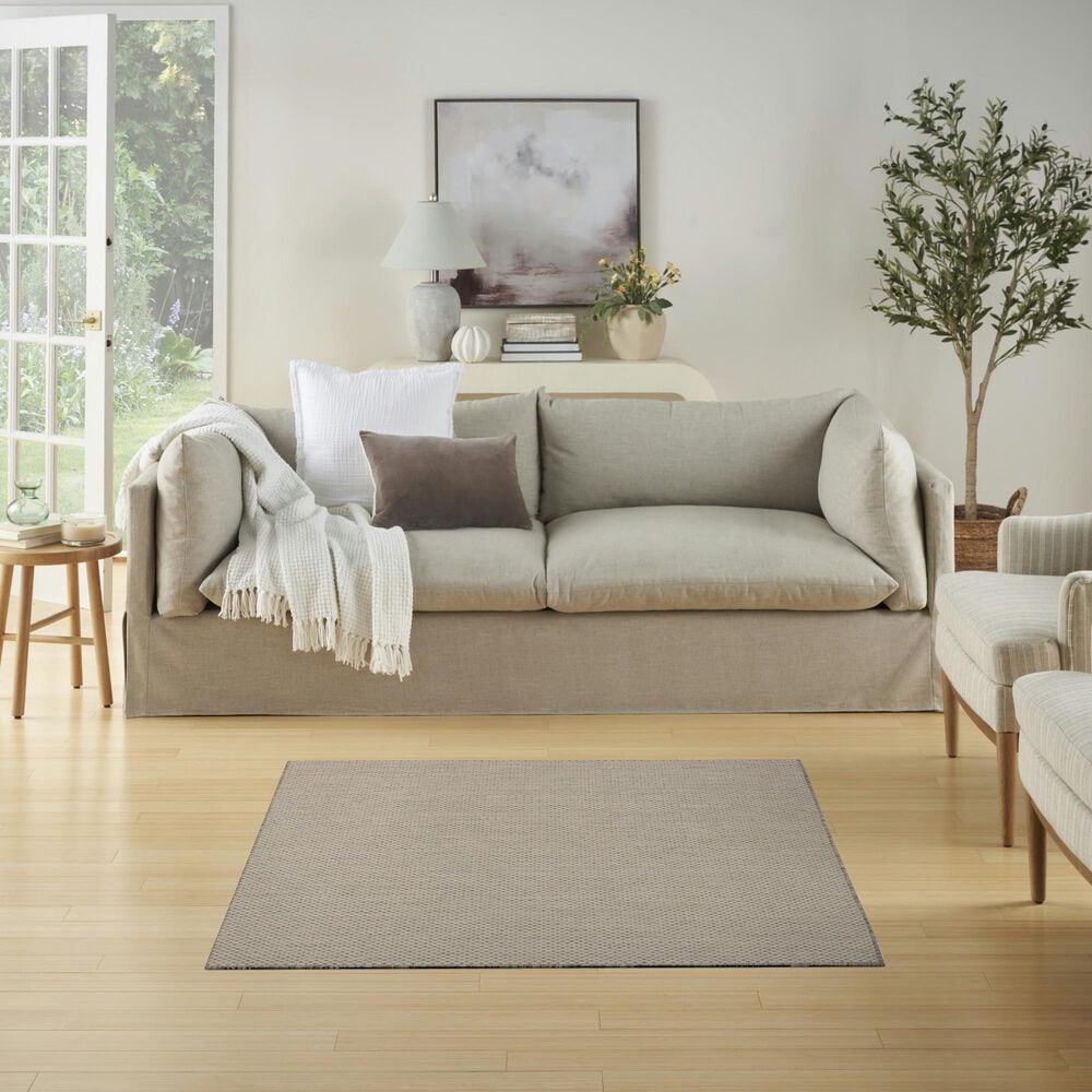 Nourison Courtyard Ivory and Silver 4&#39; Square Indoor/Outdoor Area Rug, , large
