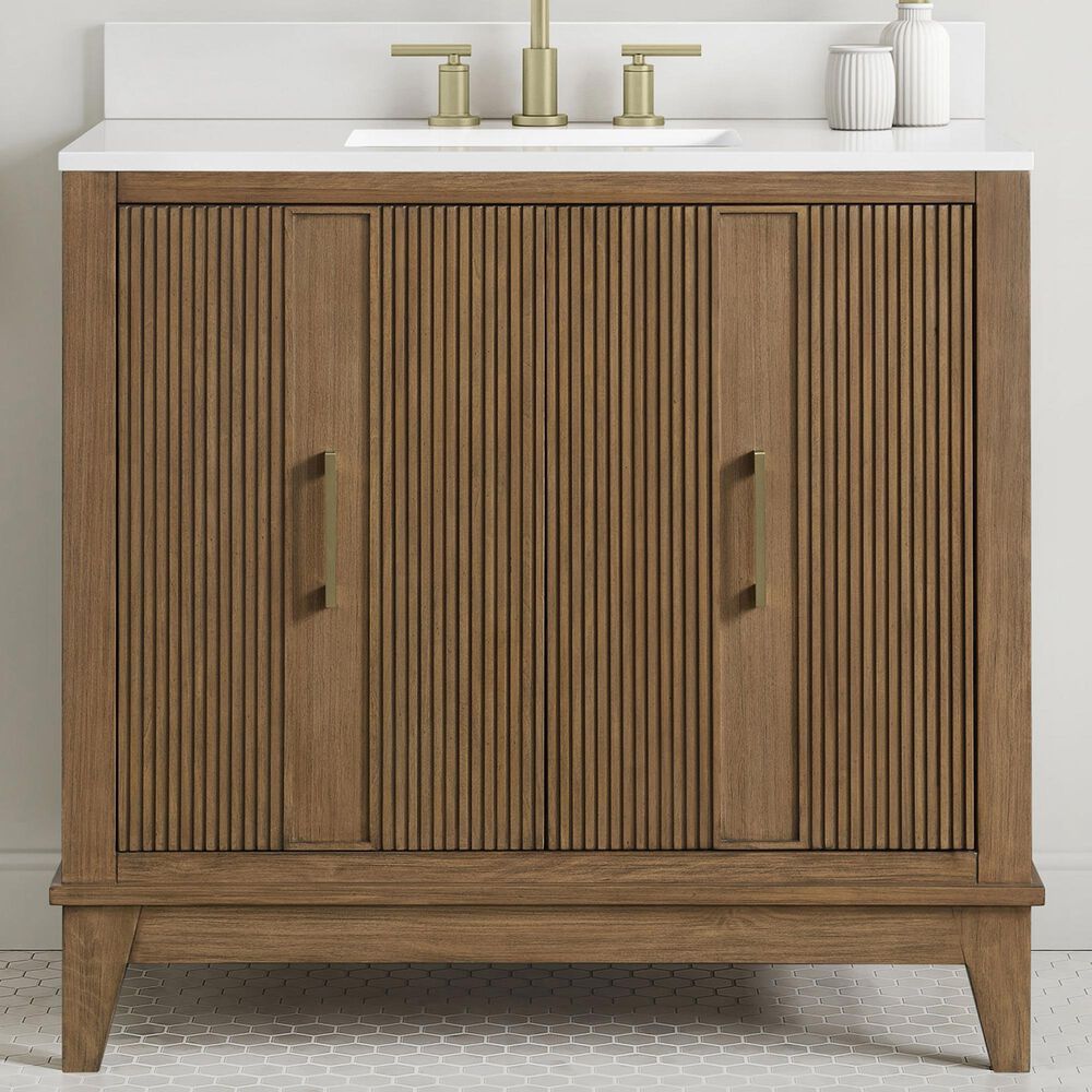 37B Fenwick 36" Single Bathroom Vanity in Kona with Glossy White Composite Stone Top and Backsplash, , large