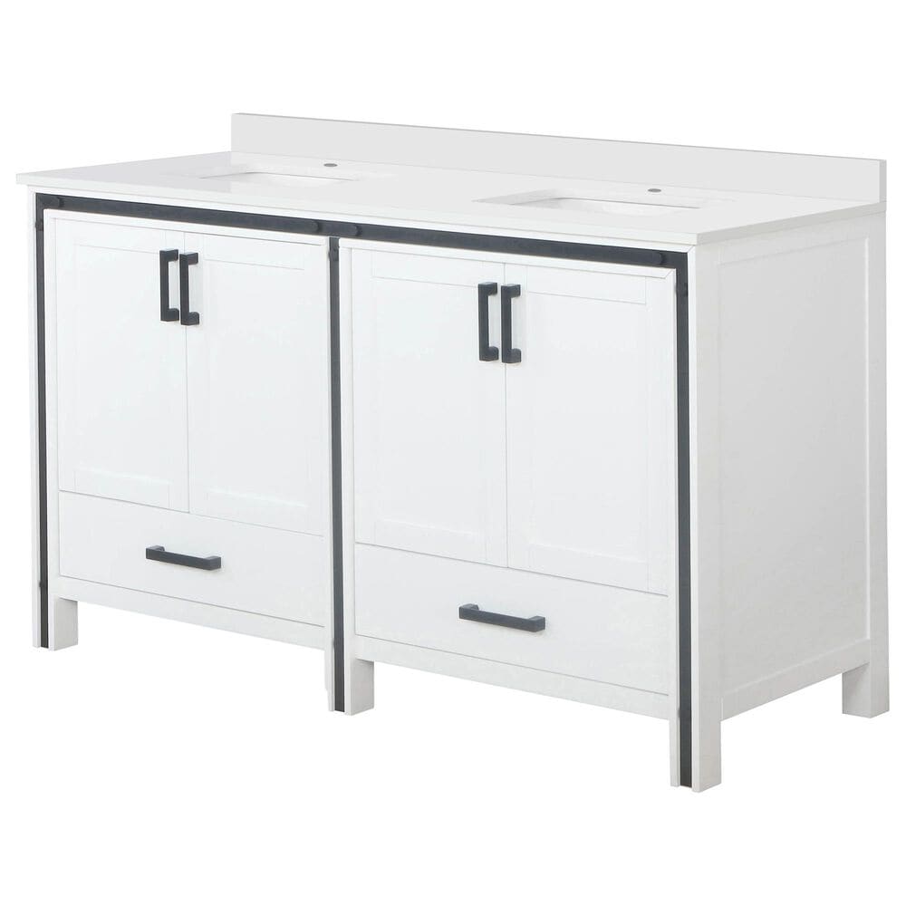 Lexora Home Ziva 60" Double Bathroom Vanity in White with 2 cm White Cultured Marble Top and Rectangular Sinks, , large