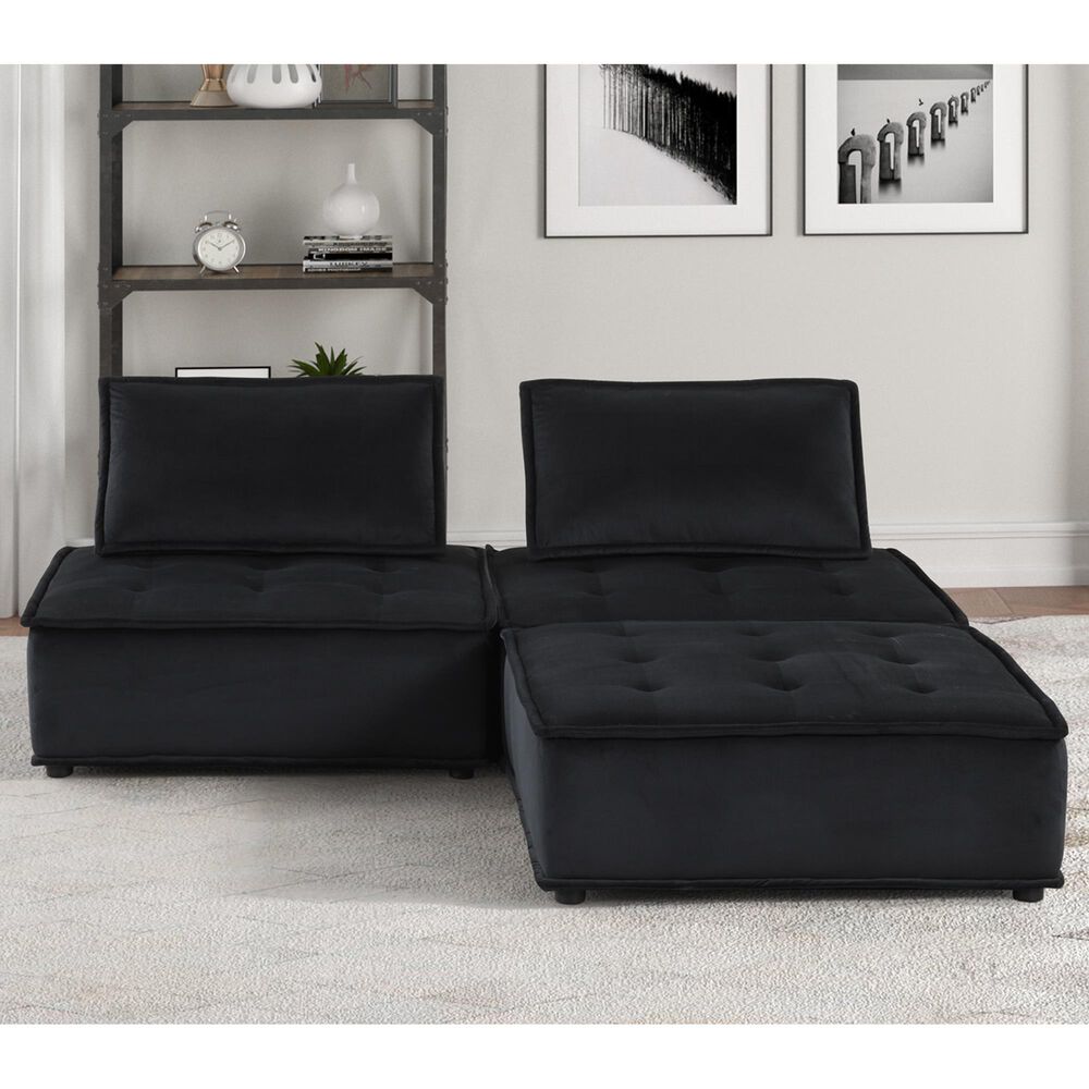 HOMLUX Anna 3-Piece Stationary Sectional Sofa in Black Velvet, , large