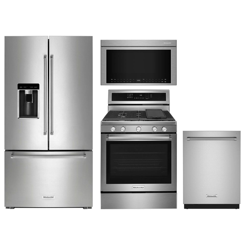 KitchenAid 4pc Kitchen Package with Refrigerator, Range, Microwave, and Dishwasher in Stainless Steel, , large