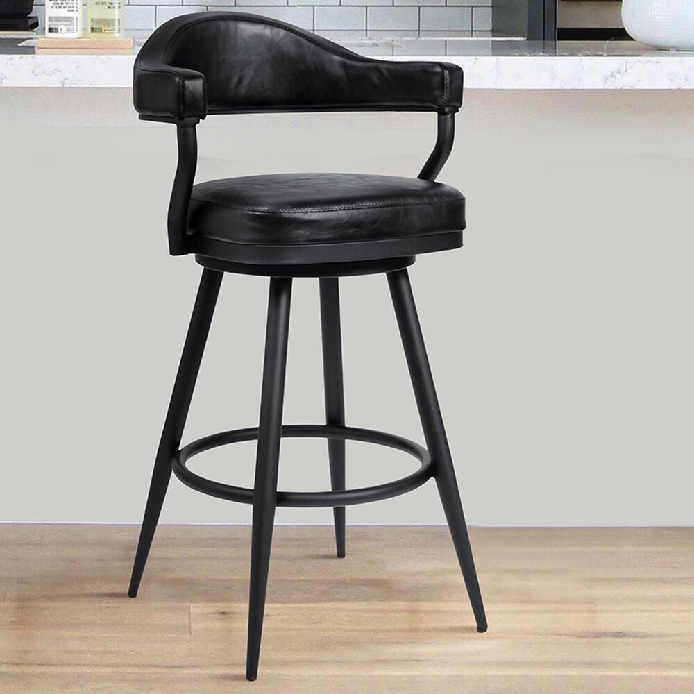 Blue River Amador 30&quot; Barstool with Vintage Black Cushion in Black Powder Coated, , large