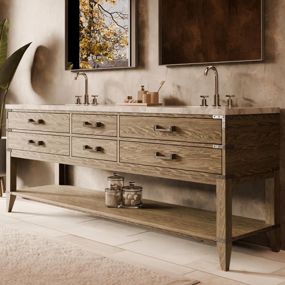 Lexora Home Norwalk 84&quot; Double Bathroom Vanity in Grey Oak with White Carrara Marble Top  and Rectangle Sink, , large