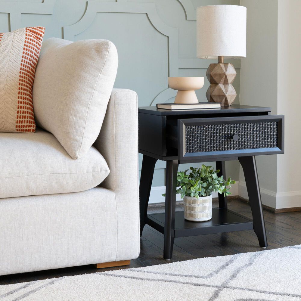 Linon Home Decor Catlett Side Table Nightstand in Matte Black, , large