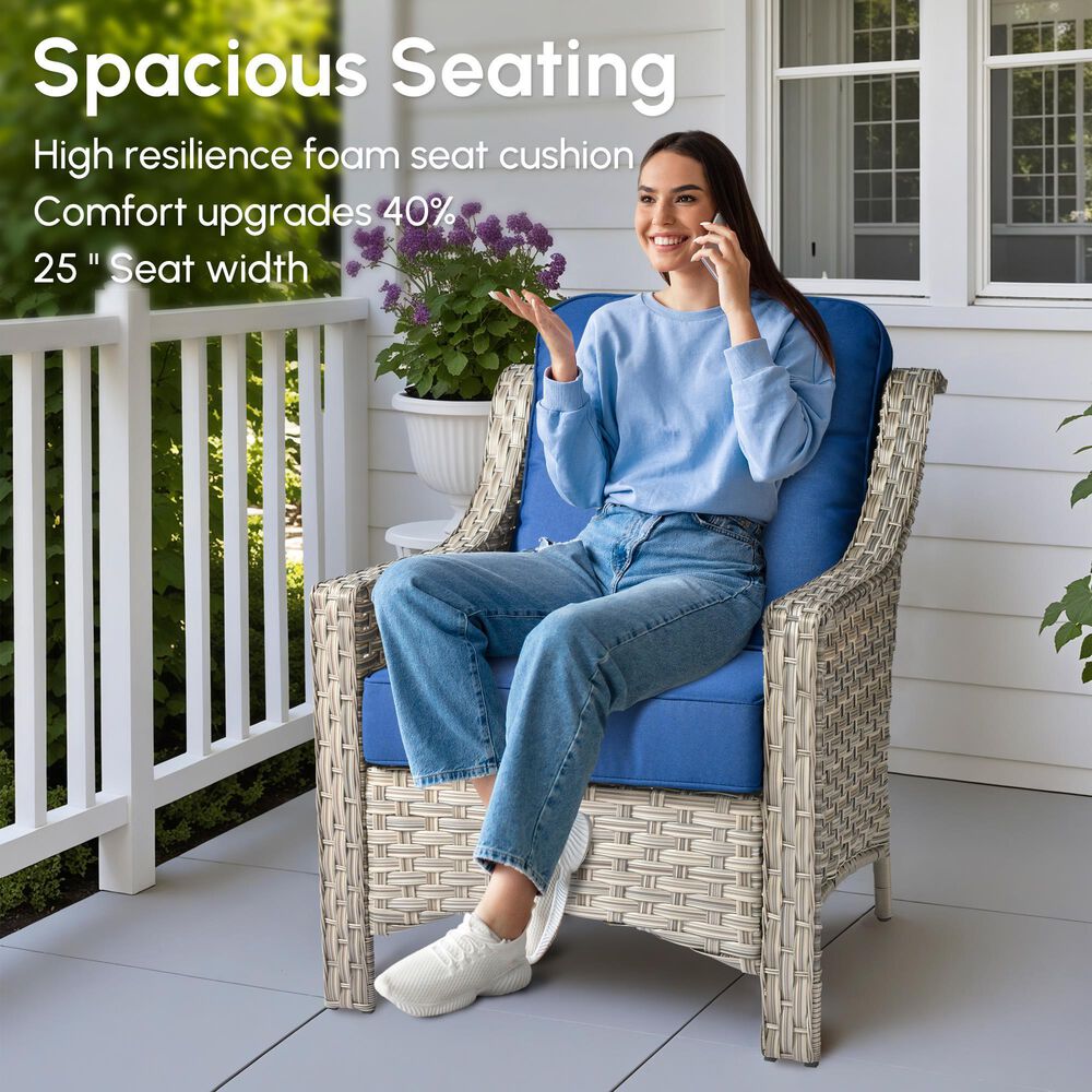 HOMLUX 5-Piece Patio Conversation Set with Two Ottomans in Navy Blue, , large