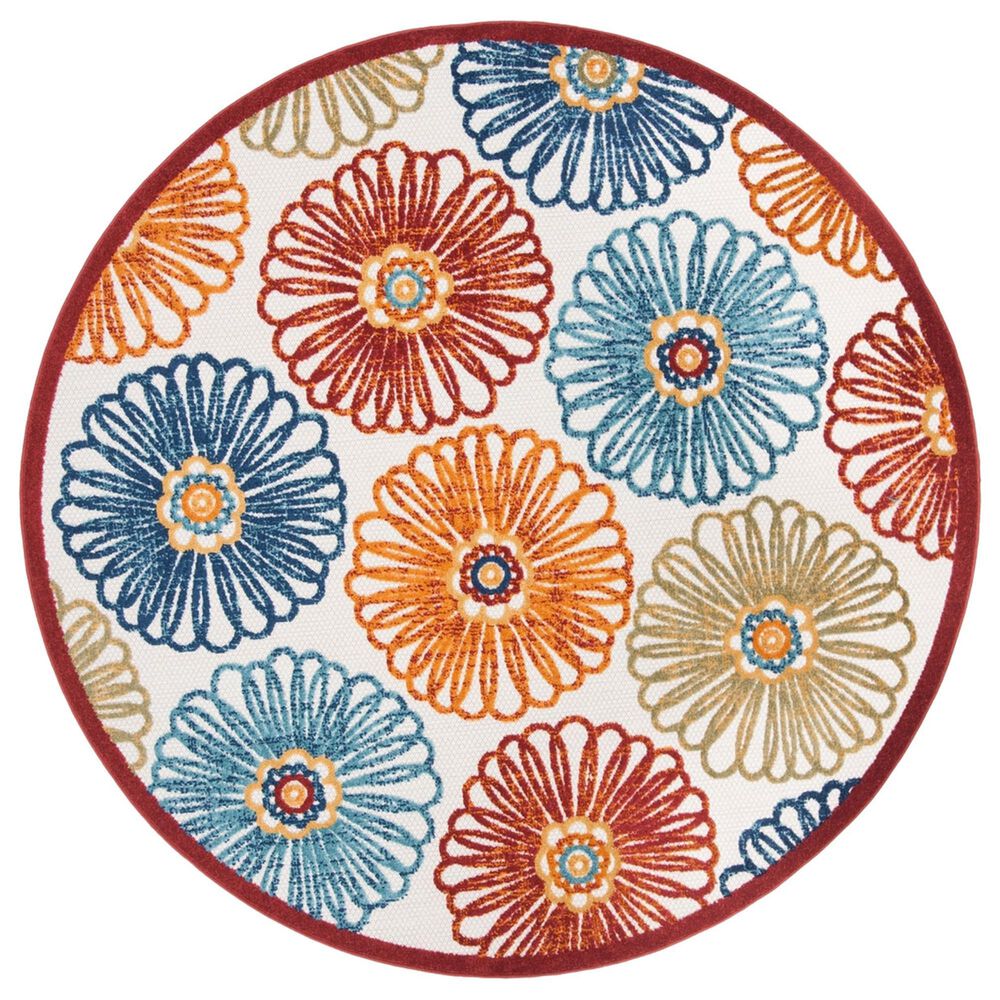 Safavieh Cabana CBN801A 8" Round Creme and Red Indoor/Outdoor Area Performance Rug, , large