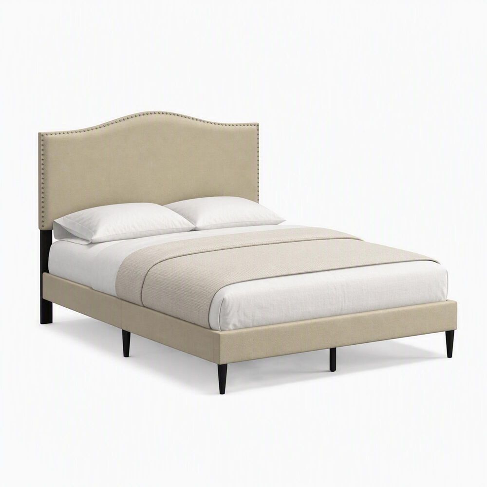 Glideaway Leighford Queen Upholstered Platform Panel Bed in Beige, , large