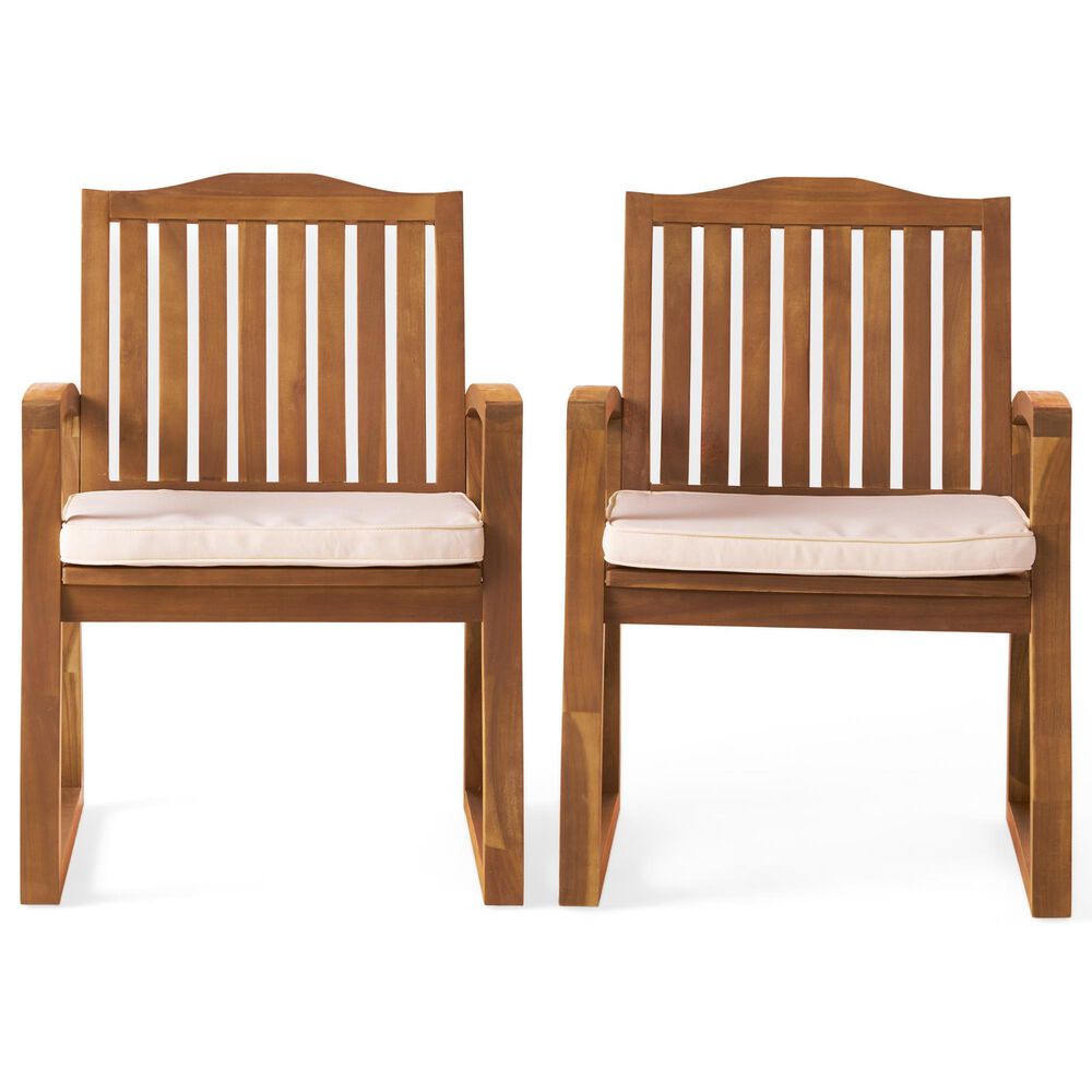 Hearth and Haven Della Dining Chair with Cream Cushion in Teak (Set of 2), , large