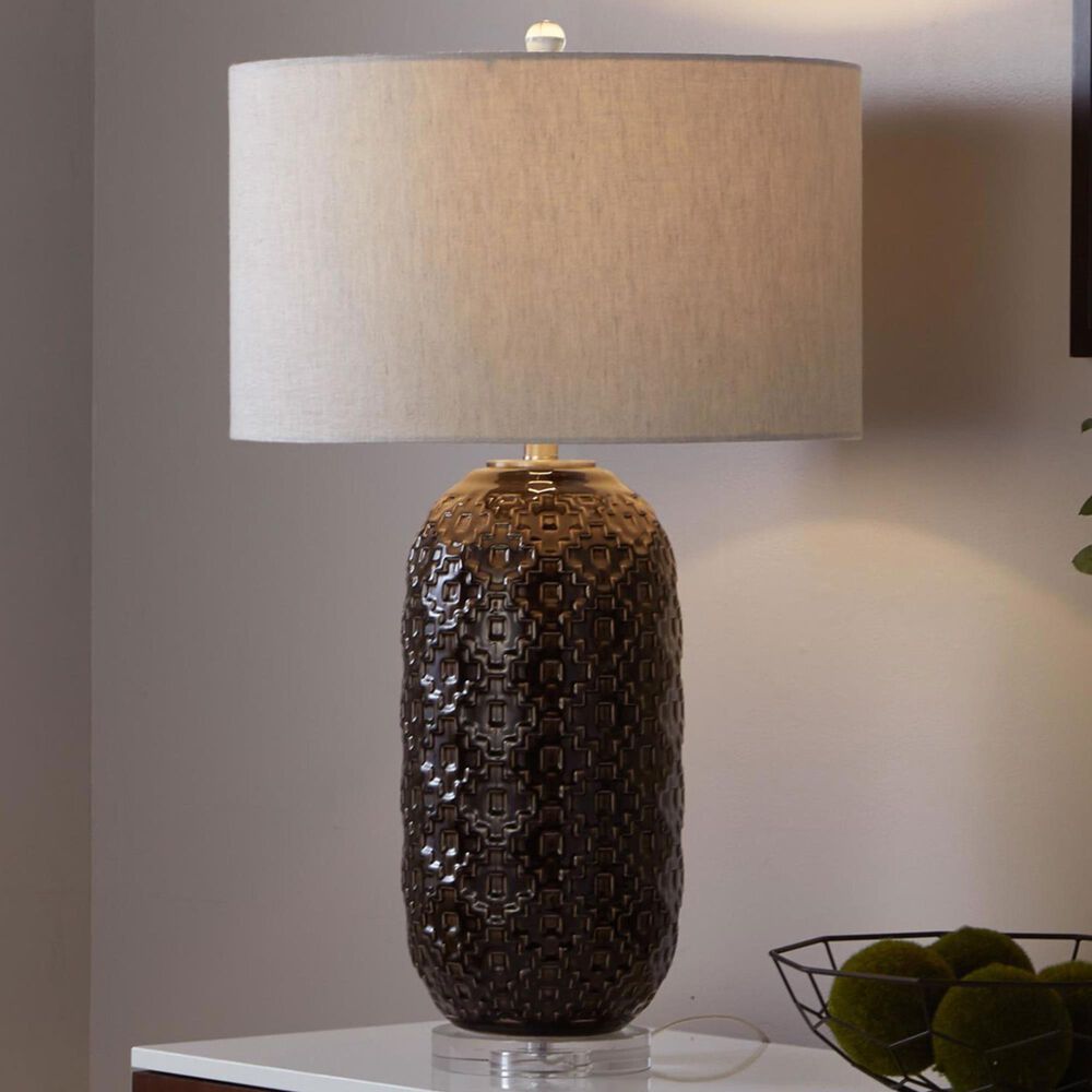 Grandview Gallery Onyx Ceramic Table Lamp in Dark Grey, Brushed Nickel and Clear, , large