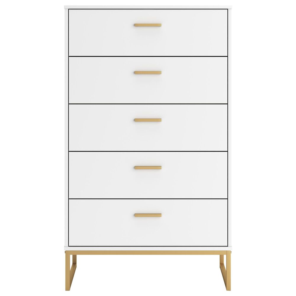 Ashley Socalle 5-Drawer Chest in Matte White and Gold, , large