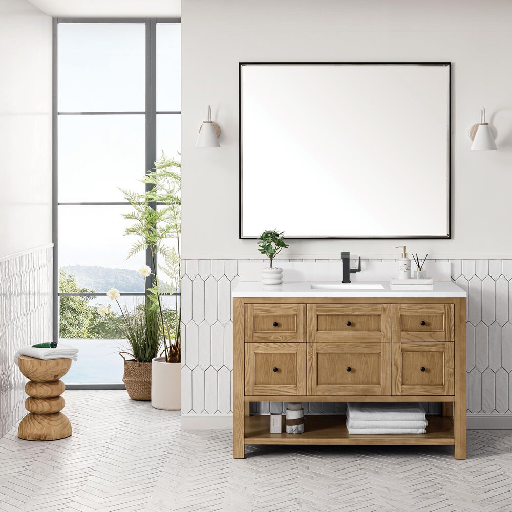 James Martin Vanities Breckenridge 48&quot; Single Bathroom Vanity in Light Natural Oak with Single Hole 3 cm White Zeus Quartz Top and Rectangular Sink, , large