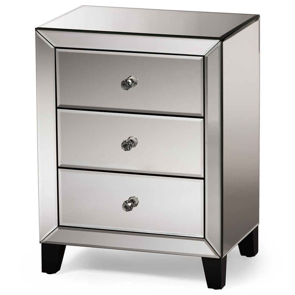 Baxton Studio Chevron Mirrored 3-Drawer End Table in Silver, , large