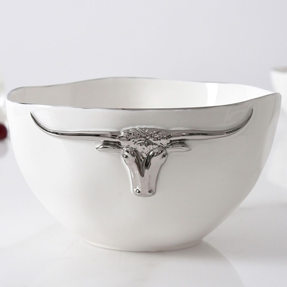 Pampa Bay Longhorns Large Bowl in White and Silver, , large