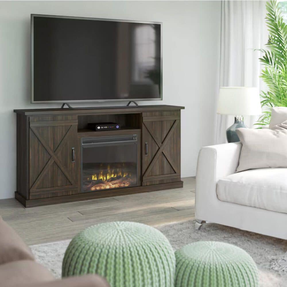 Classic Flame Twin Star 64&quot; Barndoor Fireplace in Saw Cut Espresso, , large