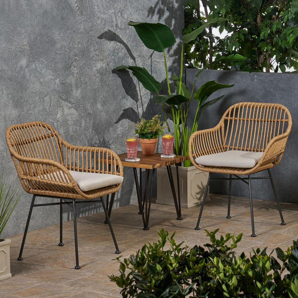 Hearth and Haven Rodney Outdoor Chair with Beige Cushion in Brown &#40;Set of 2&#41;, , large