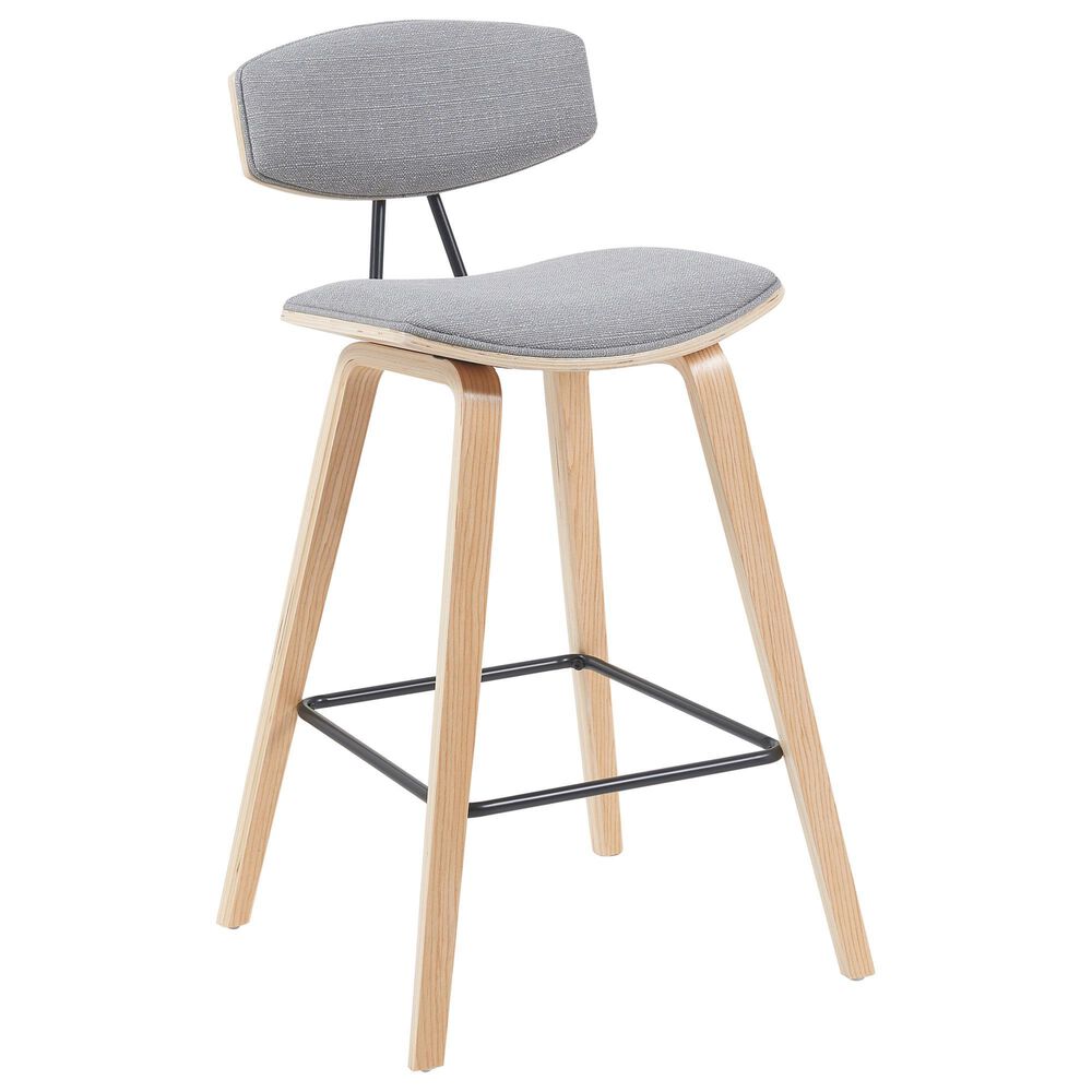 Armen Living Fox Bar Height Stool with Gray Upholstery in Patterned Oak, , large