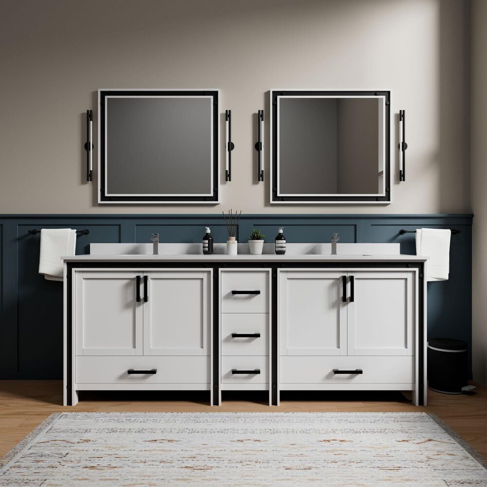 Lexora Home Ziva 84&quot; Double Bathroom Vanity in White with 2 cm White Cultured Marble Top and Rectangular Sinks, , large
