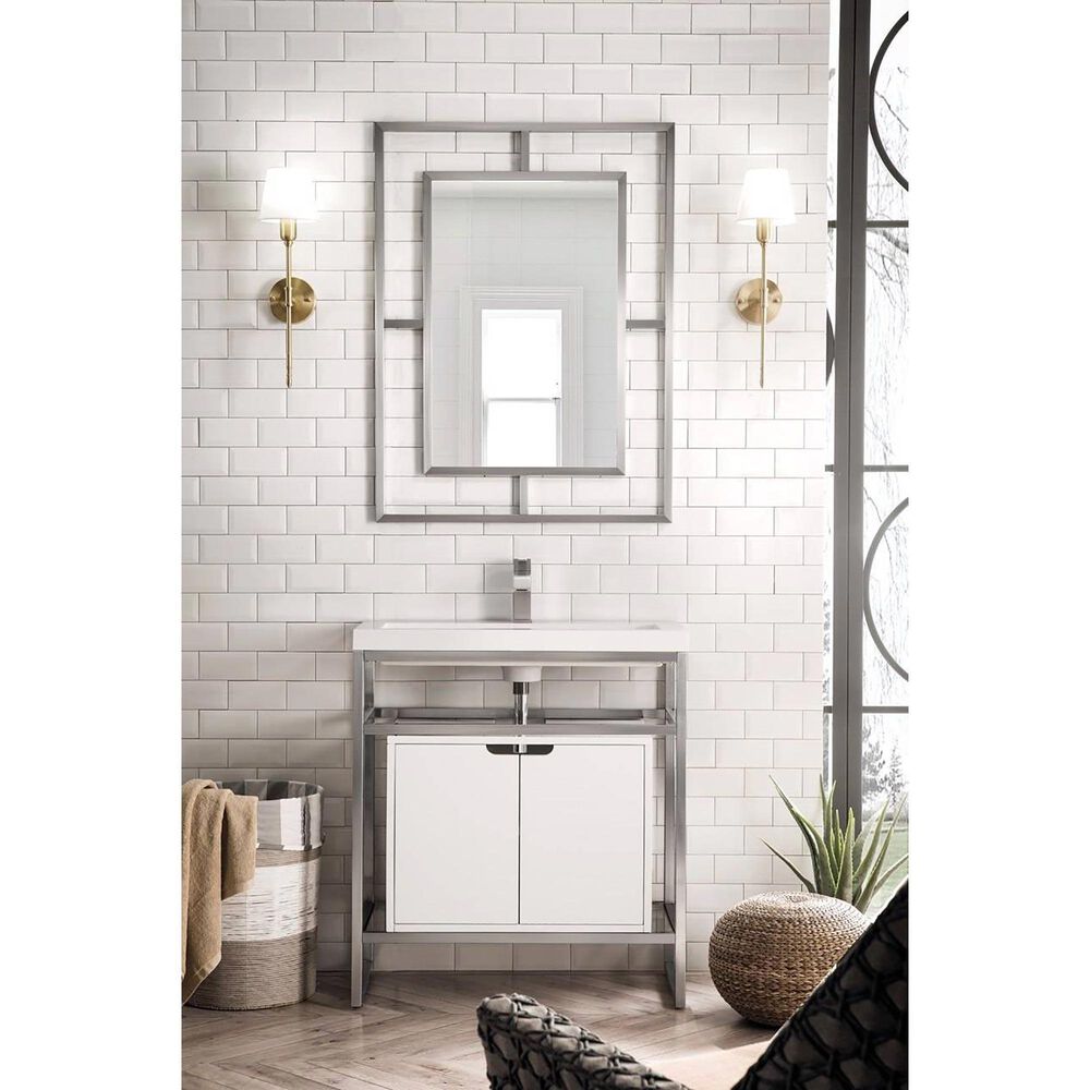 James Martin Boston 30" Rectangular Mirror in Brushed Nickel Nebraska