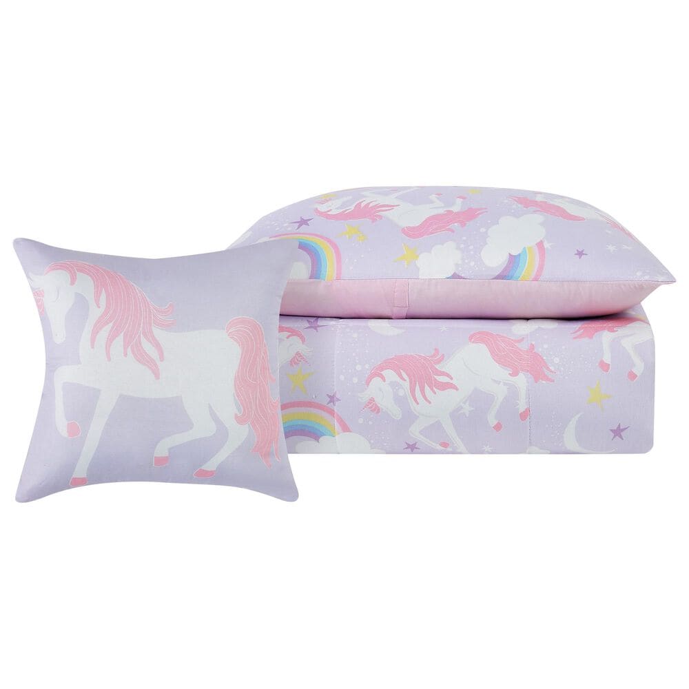 Pem America My World Rainbow Unicorn 4-Piece Full Comforter Set in Purple and Pink, , large