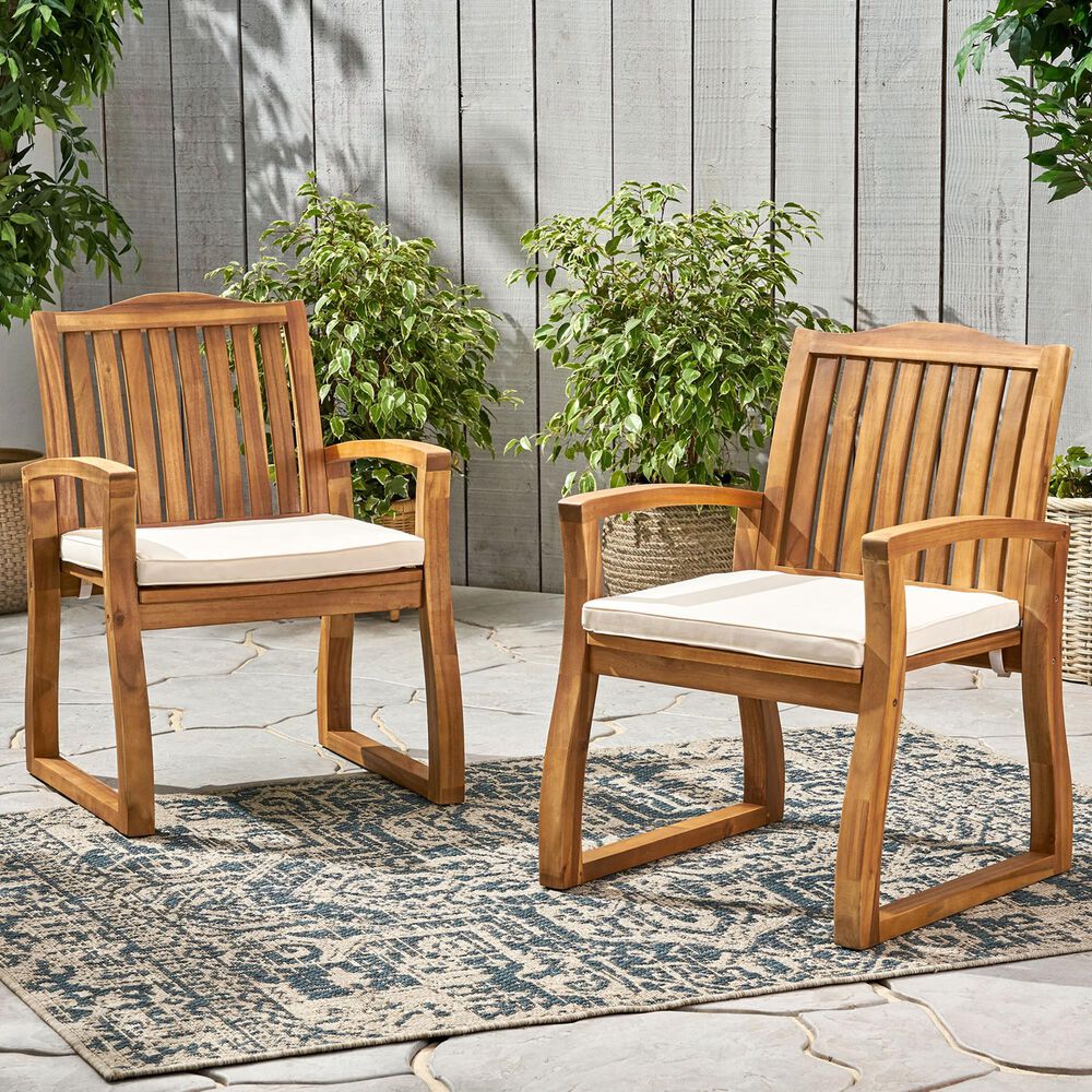 Hearth and Haven Della Dining Chair with Cream Cushion in Teak (Set of 2), , large