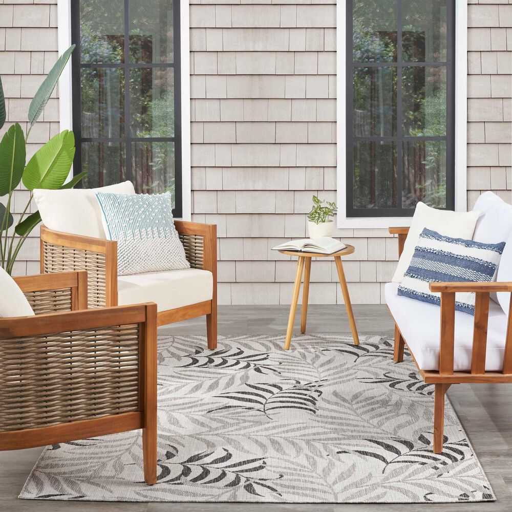 Nourison Garden Oasis Nature Grey 6&#39; x 9&#39; Indoor/Outdoor Area Rug, , large