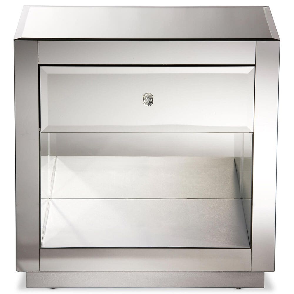 Baxton Studio Rochadh Mirrored 1-Drawer End Table in Gray, , large