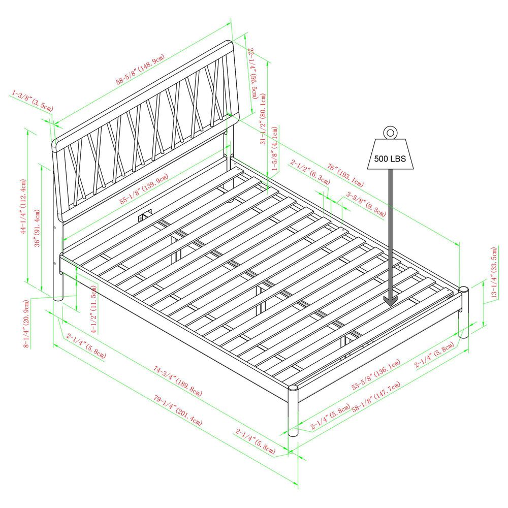 Walker Edison Cama X Spindle Full Platform Bed in Black, , large