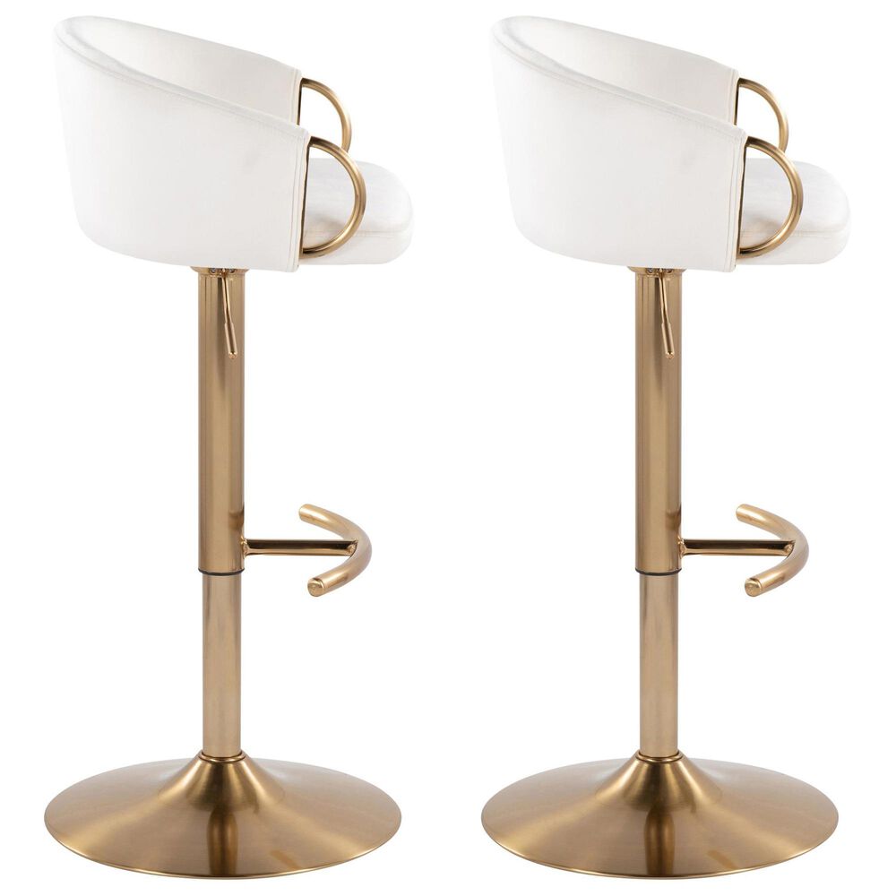 LumiSource Claire Swivel Adjustable Barstool with Cream Velvet Upholstery in Gold (Set of 2), , large