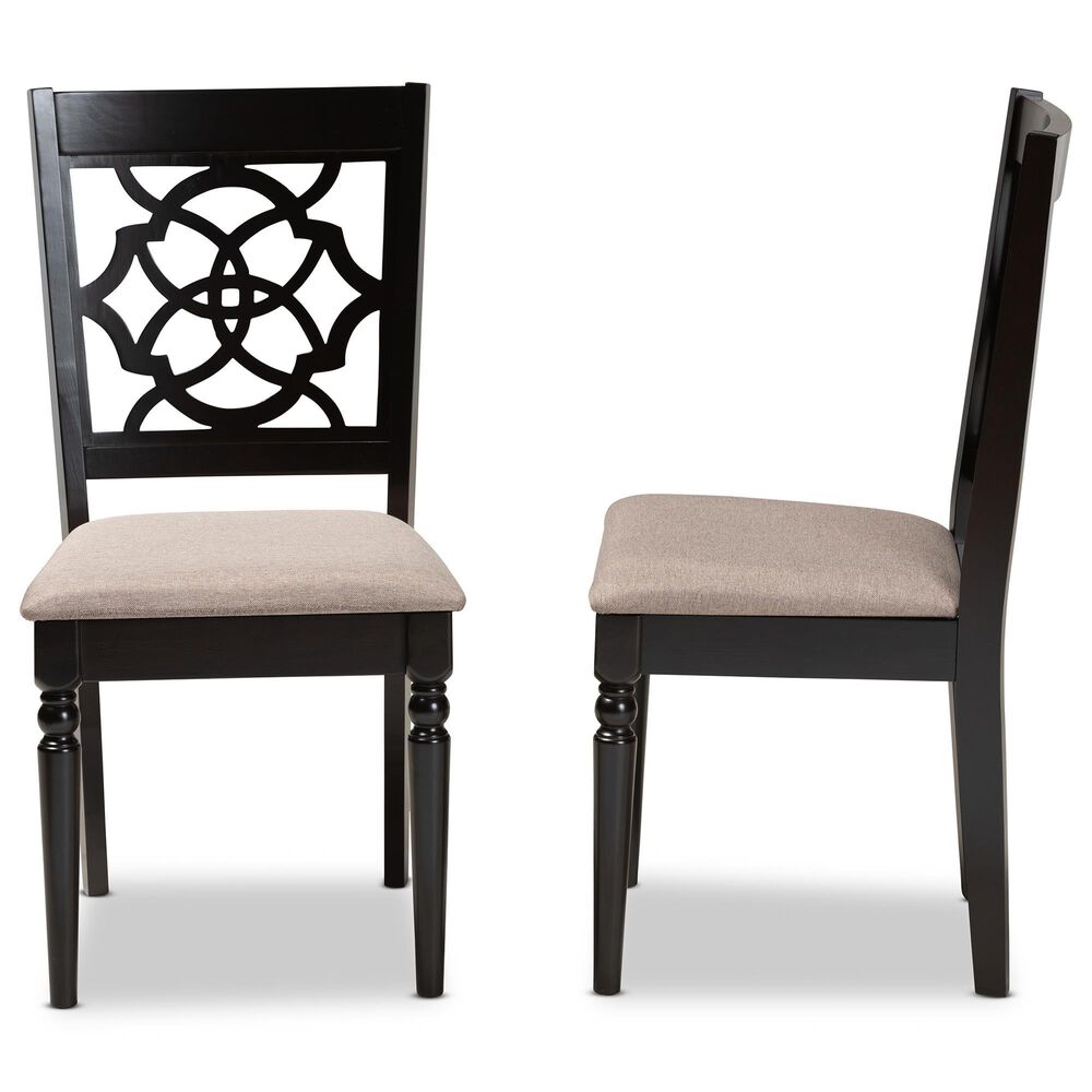 Baxton Studio Renaud Side Chair with Sand Cushion in Espresso Brown (Set of 2), , large