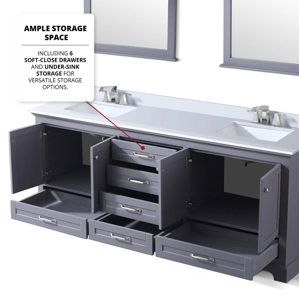 Lexora Home Dukes 80&quot; Double Bathroom Vanity in Dark grey with 2 cm White Quartz Top and Rectangular Sinks, , large
