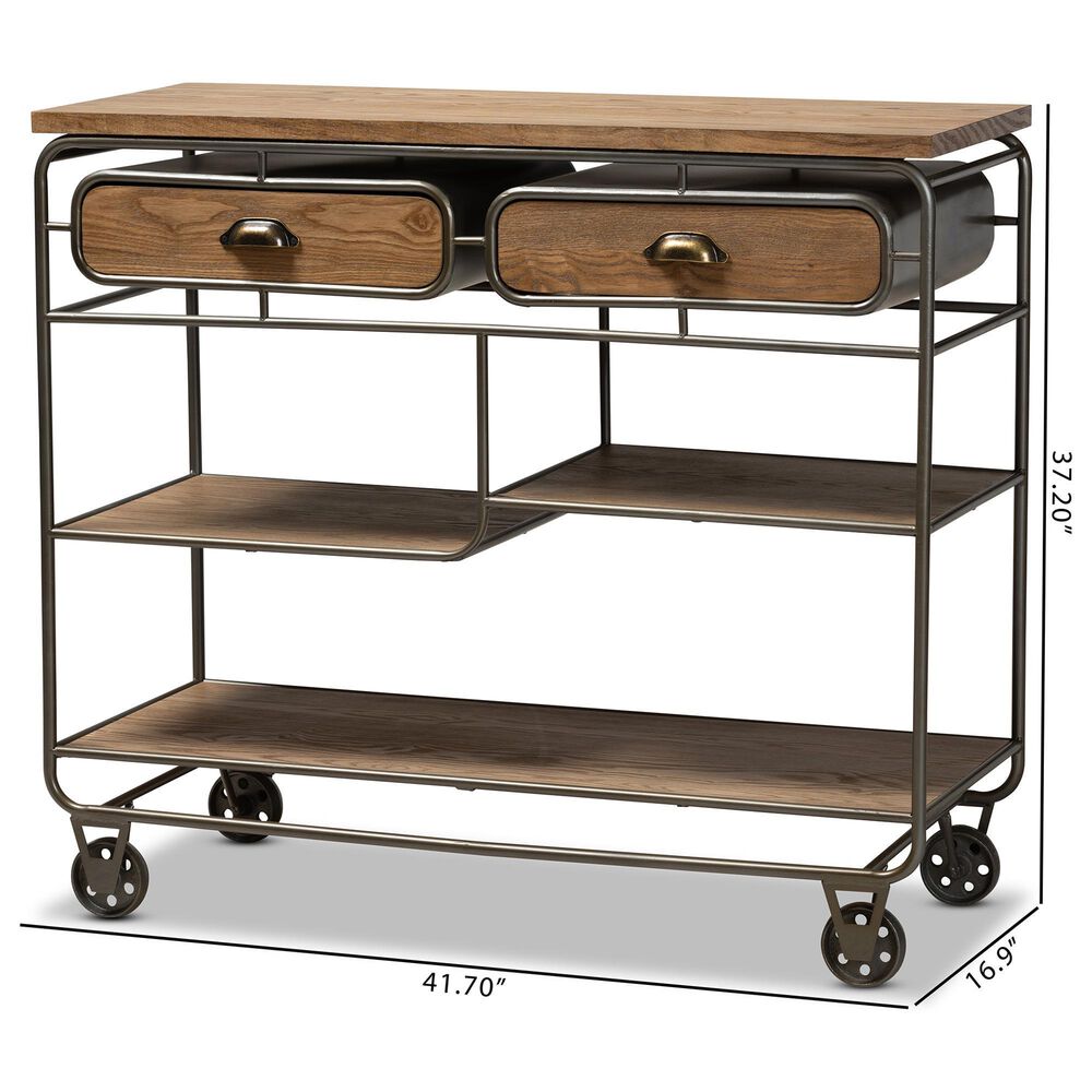 Baxton Studio Grant 2-Drawer Kitchen Cart in Oak Brown and Black, , large