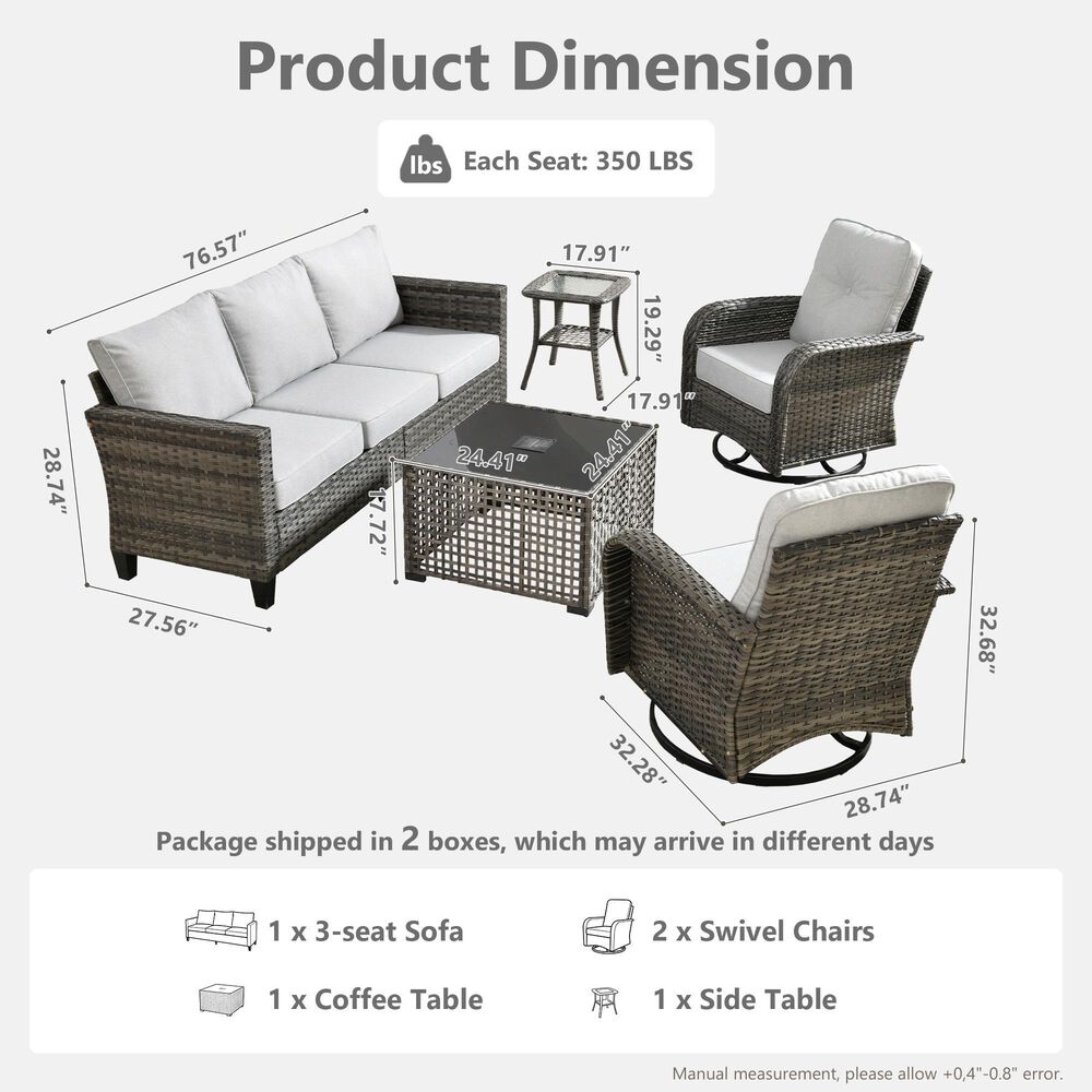 HOMLUX 5-Piece Outdoor Conversation Set in Light Gray, , large