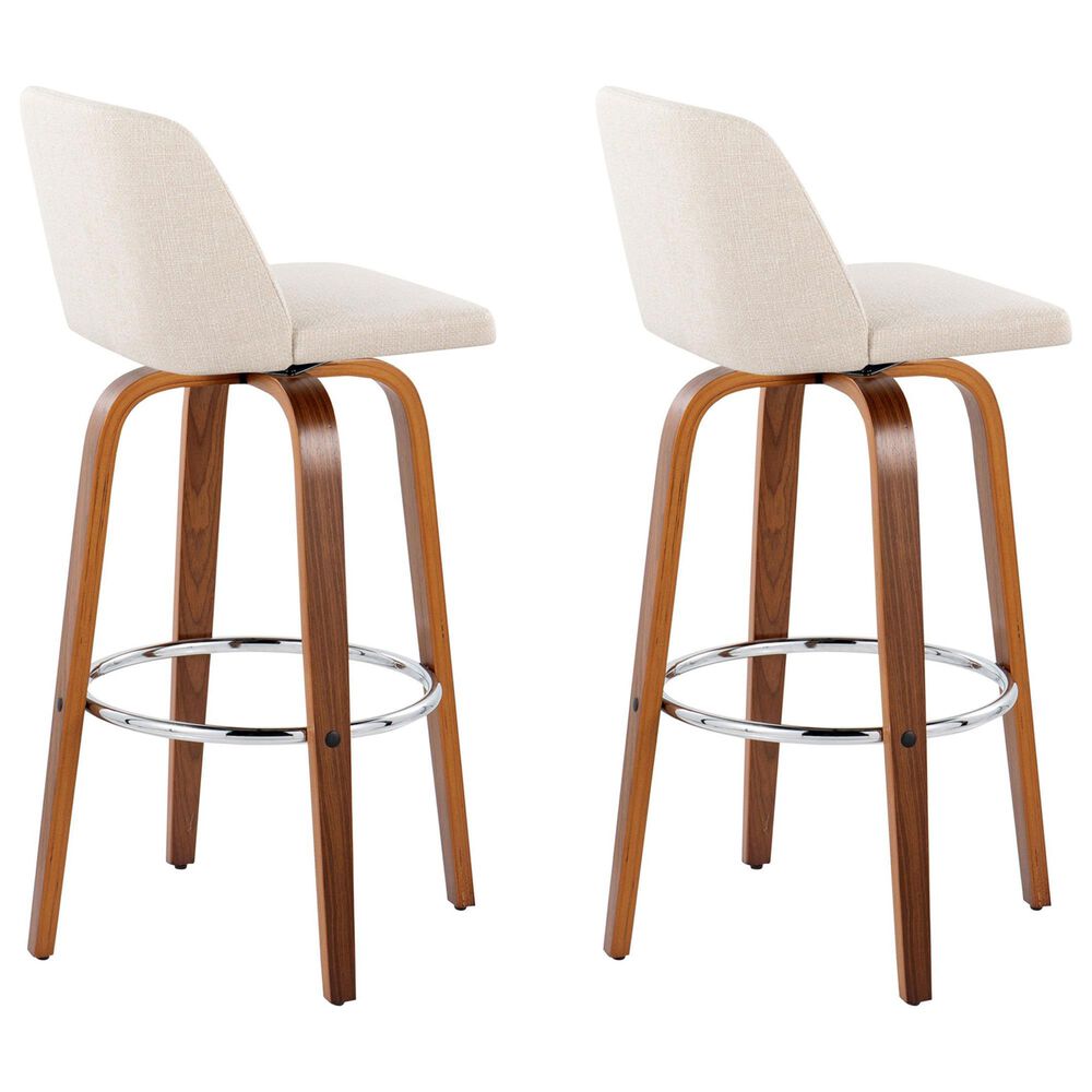 LumiSource Toriano Swivel Bar Stool with Cream Noise Fabric Upholstery in Walnut and Chrome (Set of 2), , large