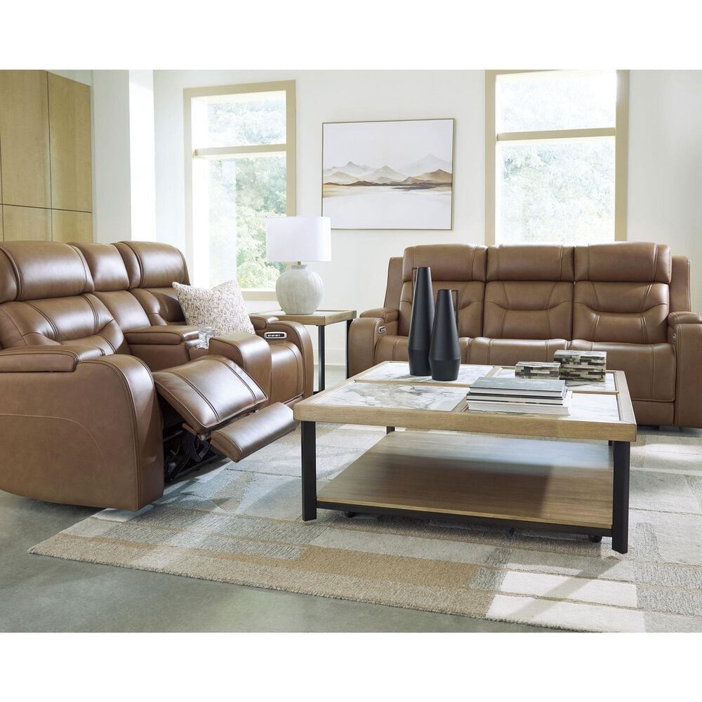 Ashley Knightington Power Reclining Loveseat with Audio Seating in Caramel, , large