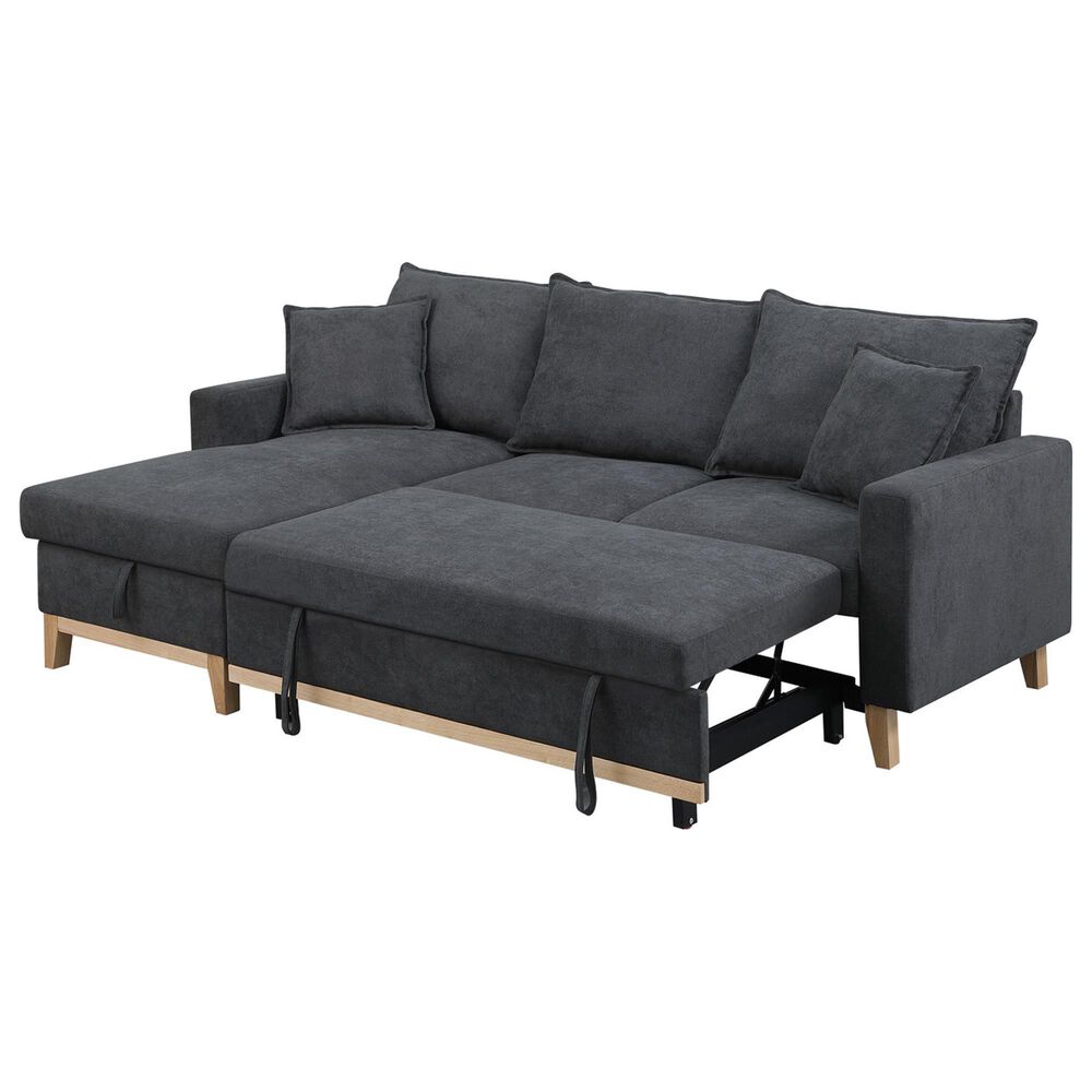 HOMLUX 84.25"W Reversible Sleeper Sectional Sofa with Storage Chaise and Pillows, in Dark Grey, , large