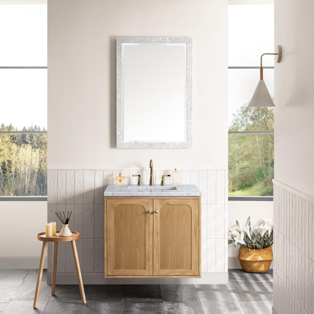 James Martin Vanities Laurent 30&quot; Single Bathroom Vanity in Light Natural Oak with 3 cm Carrara White Marble Top and Rectangular Sink, , large
