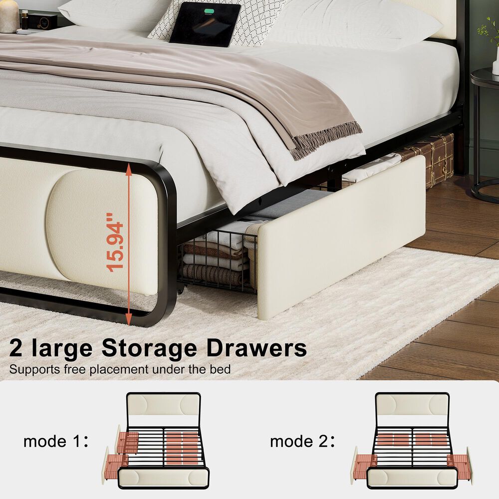 HOMLUX King Upholstered Platform Bed Frame in Beige, , large