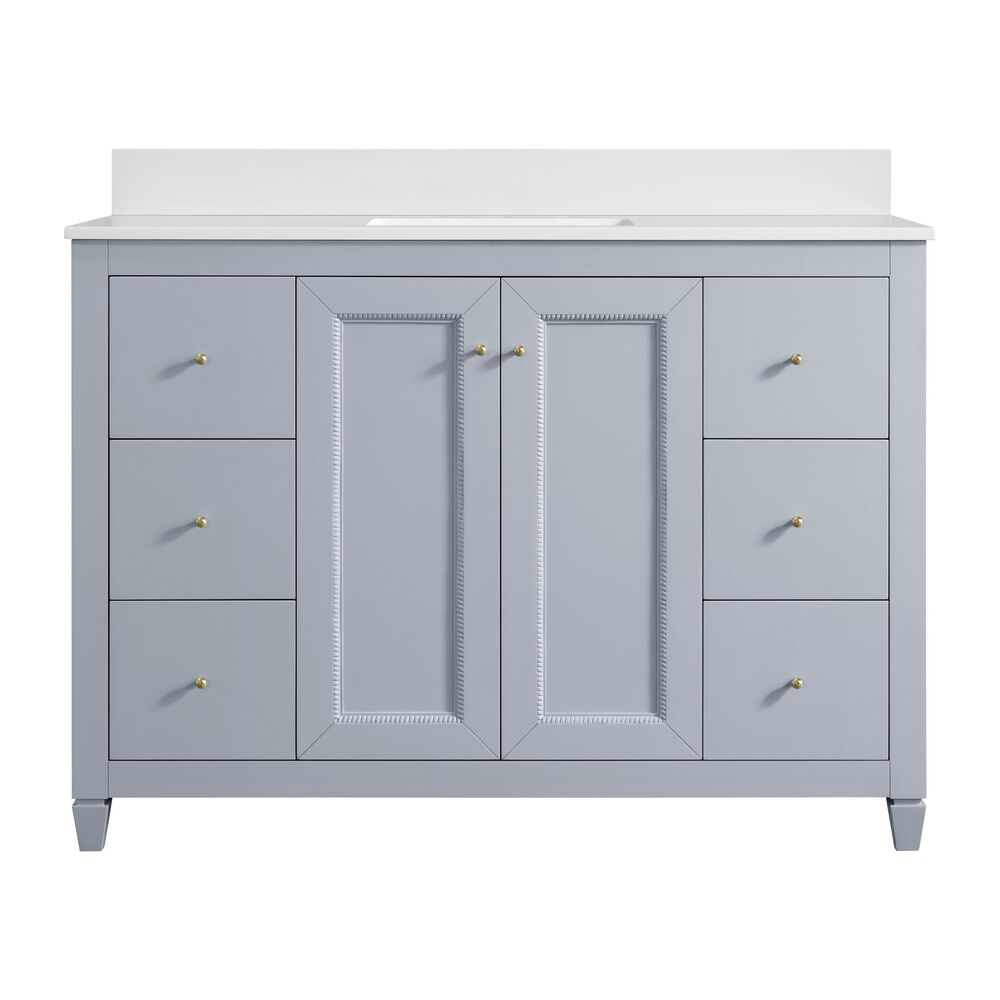 37B Claudine 48" Single Bathroom Vanity in Soft Blue with Glossy White Composite Stone Top and Backsplash, , large