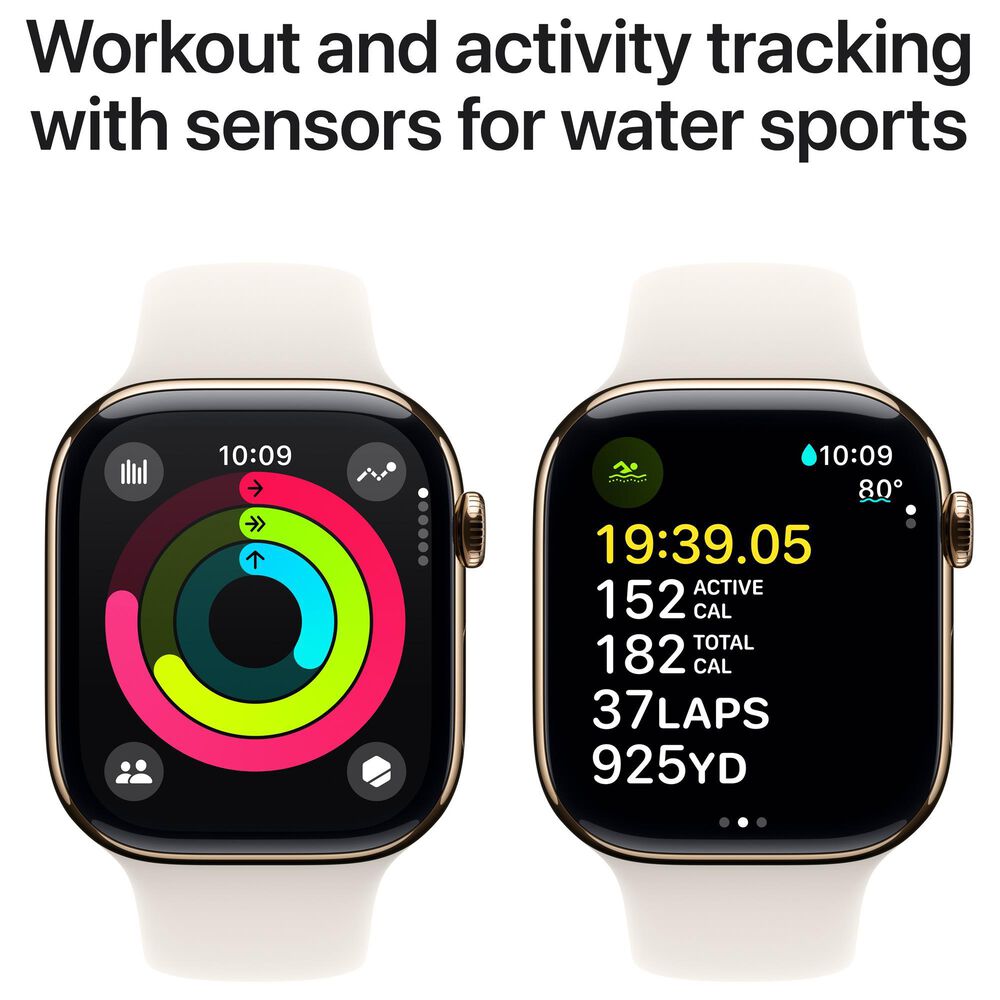 Apple Watch Series 10 GPS + Cellular 46mm Gold Titanium Case with Starlight Sport Band - M/L, , large