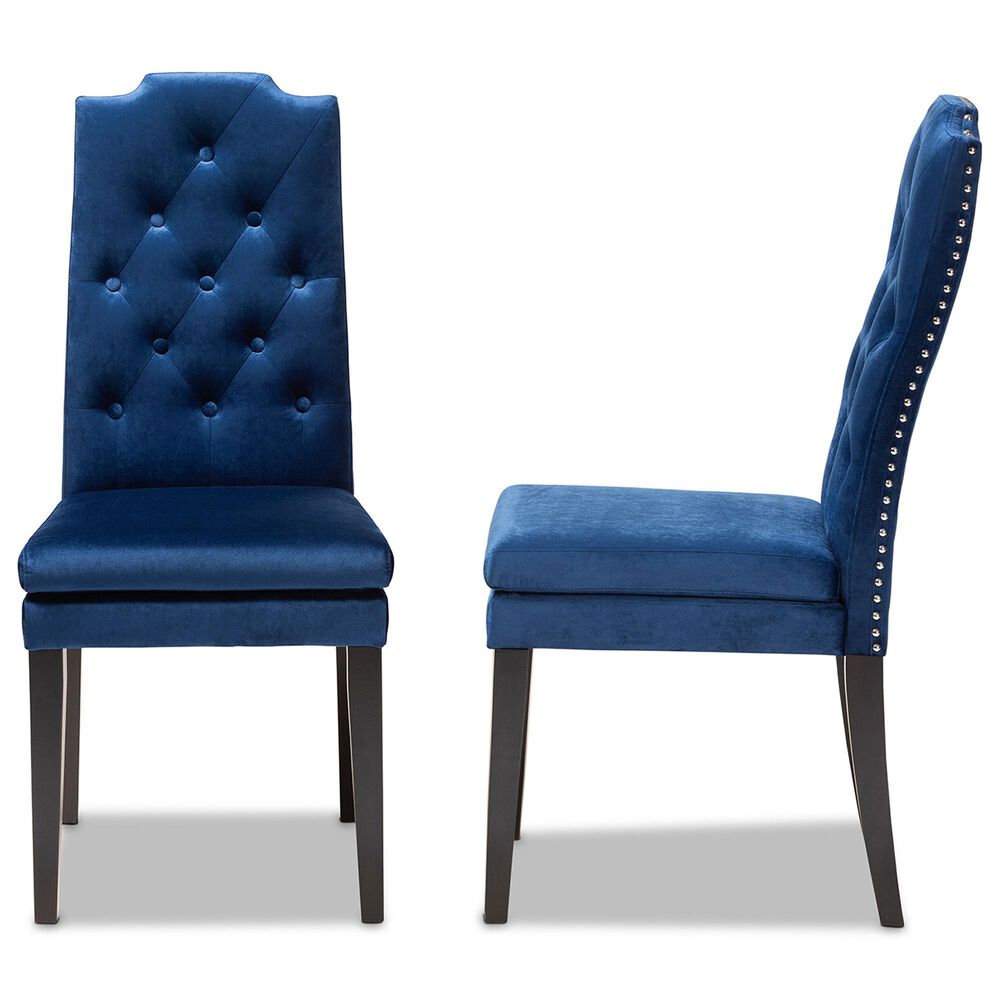 Baxton Studio Dylin Side Chair with Royal Blue Cushion in Espresso Brown (Set of 2), , large