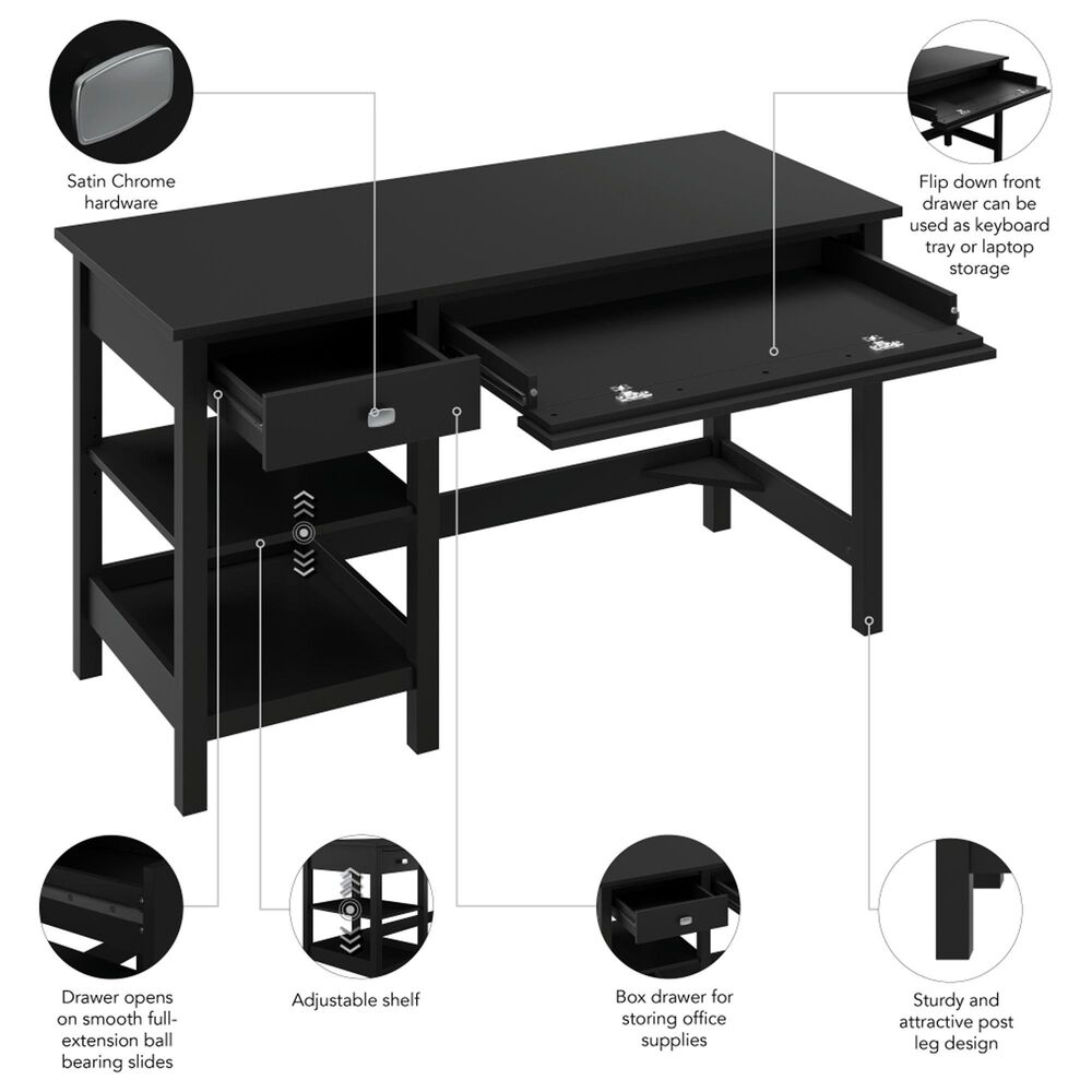 Bush Broadview 2-Drawer Computer Desk with Shelves in Classic Black, , large