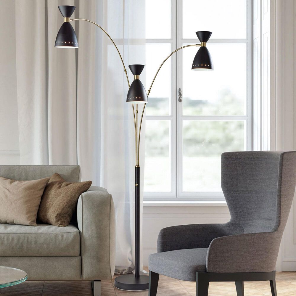 Adesso Oscar 3-Arm Arc Lamp in Black and Antique Brass, , large