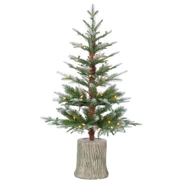 The Gerson Company 3" Potted Pre-Lit Artificial Frosted Pine with White Lights in Green, , large