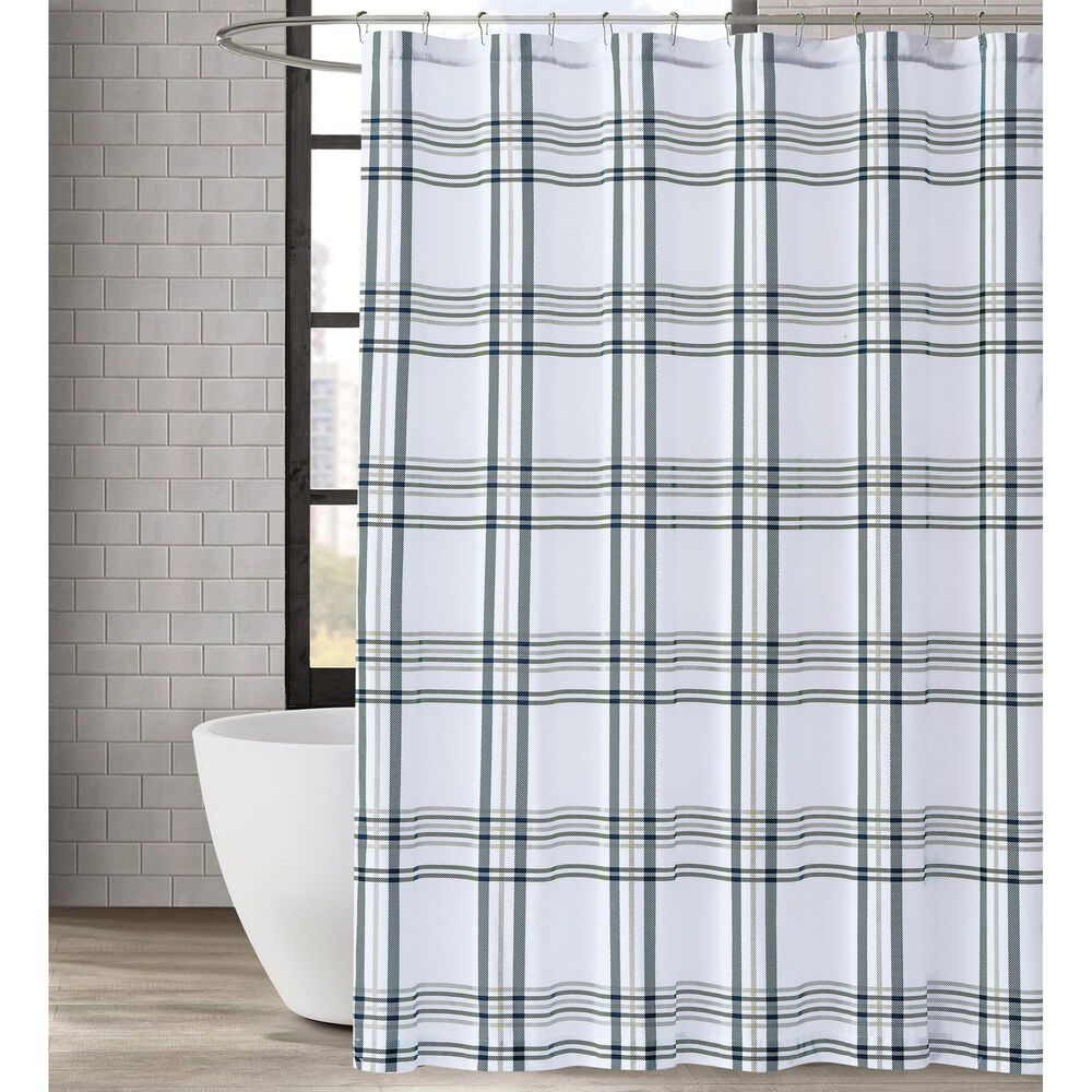 Pem America London Fog Kent Shower Curtain in White and Blue, , large
