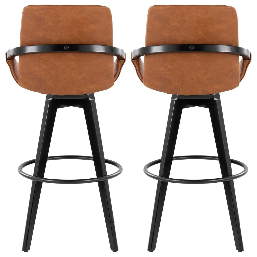 LumiSource Cosmo 30" Swivel Barstool with Camel Upholstery in Black (Set of 2), , large
