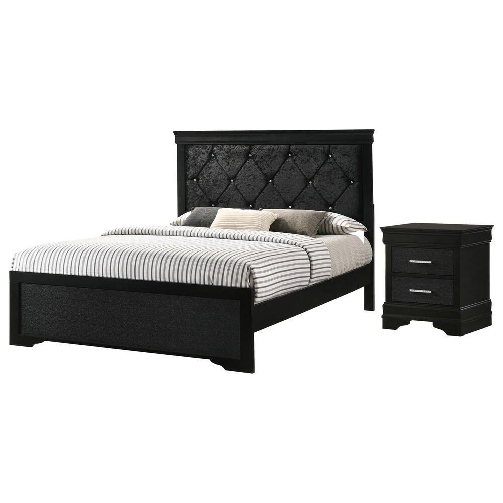 Crown Mark Amalia Full Bed with Nightstand in Black, , large