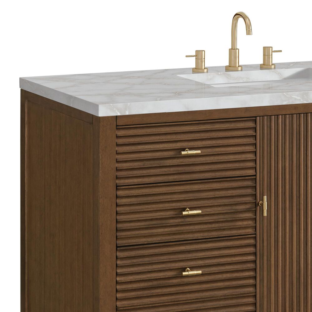 James Martin Vanities Myrrin 48&quot; Vanity in Mid-Century Walnut with 3 cm Victorian Silver Quartz Top, , large