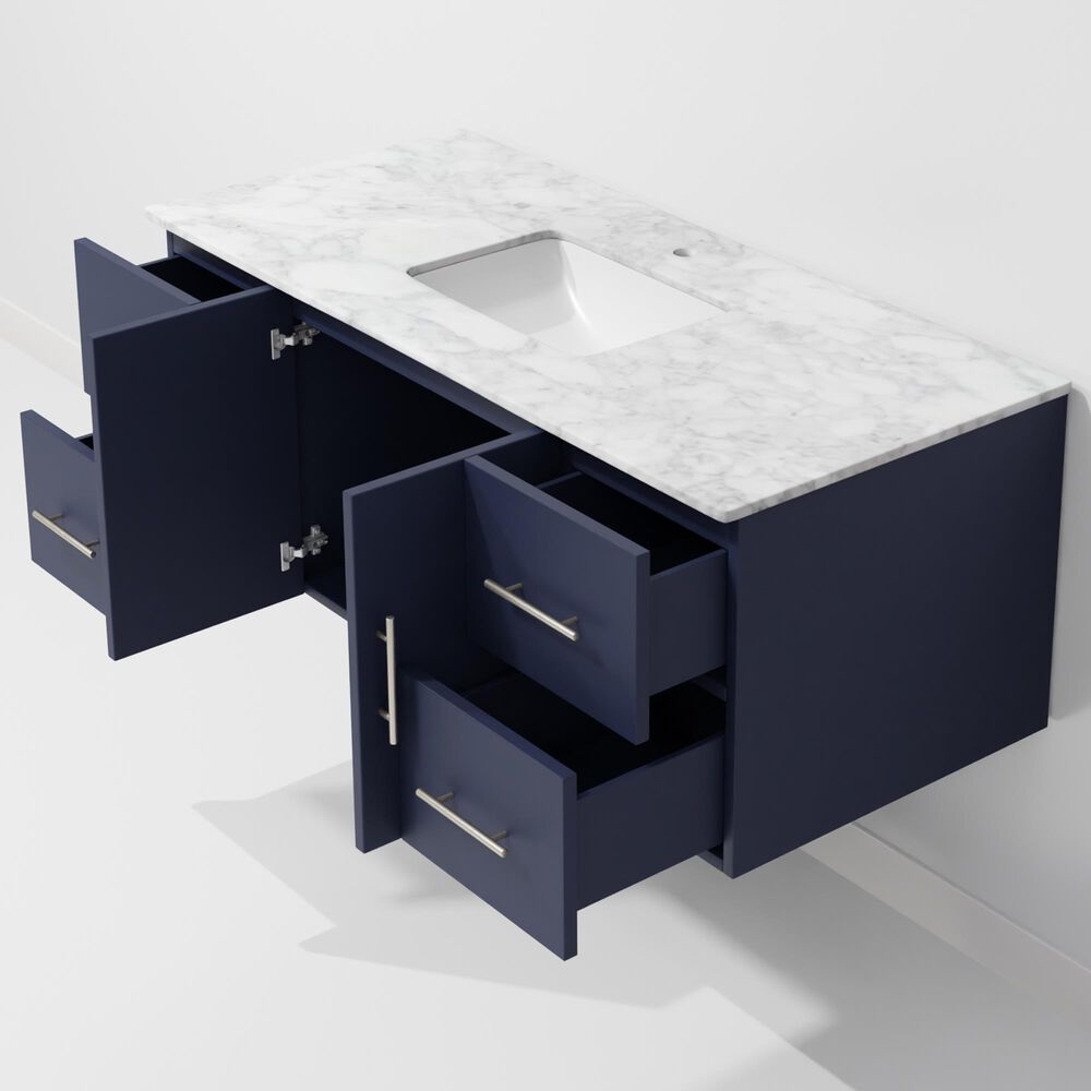 Lexora Home Geneva 48&quot; Single Bathroom Vanity in Navy Blue with 2 cm White Carrara Marble Top and Rectangular Sink, , large